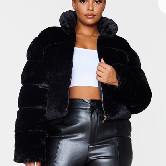 PrettyLittleThing Jackets & Blazers - Final sale Plus Black Faux Fur Puffer Jacket